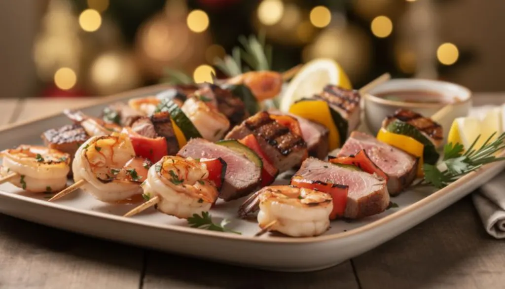 découvrez des brochettes originales de crevettes, canard et porc qui révolutionnent l'apéritif de vos fêtes pour un moment gourmand et convivial.