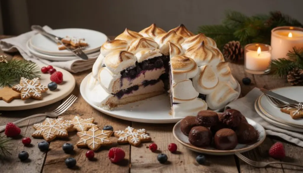 découvrez notre dôme meringué aux myrtilles et crème de marron, la douceur incontournable pour réinventer vos réveillons de noël avec élégance et gourmandise.