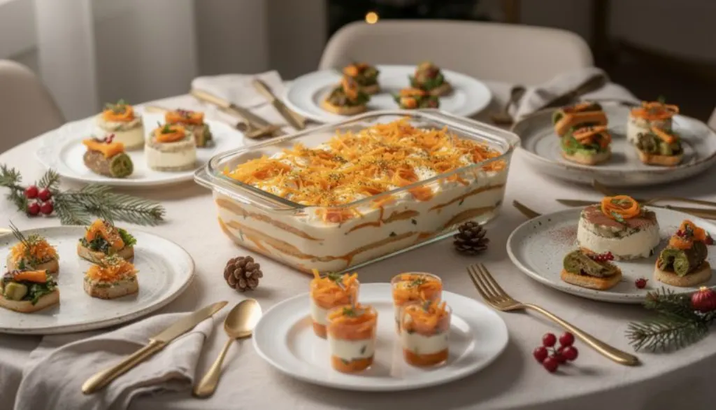 découvrez notre tiramisu salé aux carottes et mascarpone onctueux, une entrée élégante et gourmande parfaite pour sublimer vos repas de noël avec saveur et originalité.