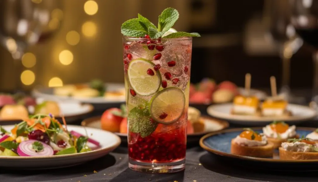 découvrez le mojito grenade aux reflets rouge et vert, un cocktail festif qui apporte une explosion fruitée et un éclat unique à votre réveillon étincelant.