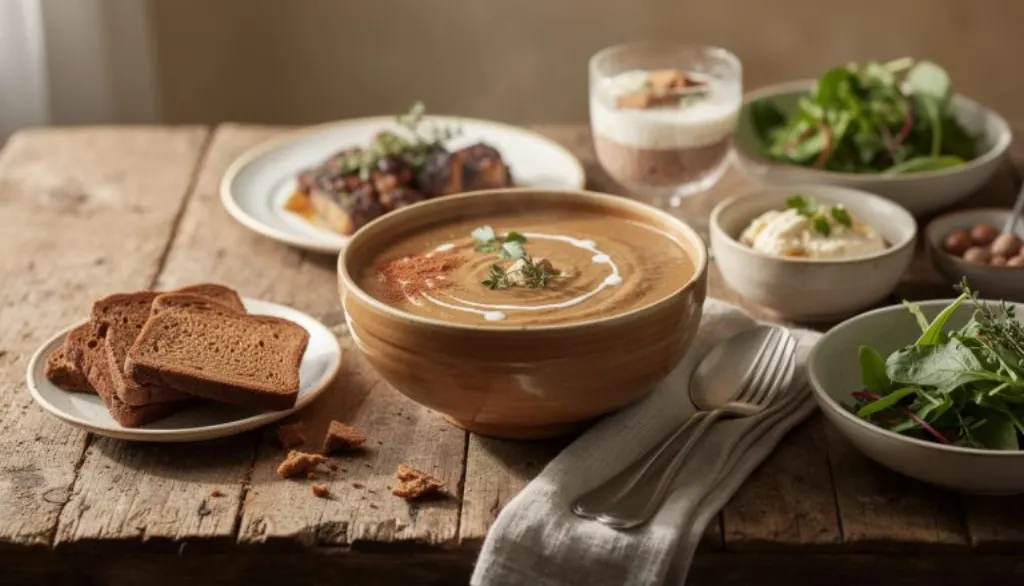 découvrez un velouté surprenant alliant châtaignes, épices et pain d'épice grillé pour un duo chaud-froid parfait qui éveille vos papilles après les fêtes.