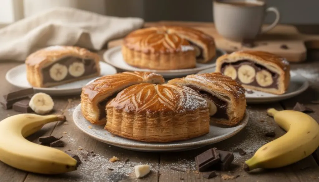 savourez une galette des rois unique alliant la douceur de la banane et la richesse du chocolat. une gourmandise tendre et irrésistible à découvrir sans hésiter !