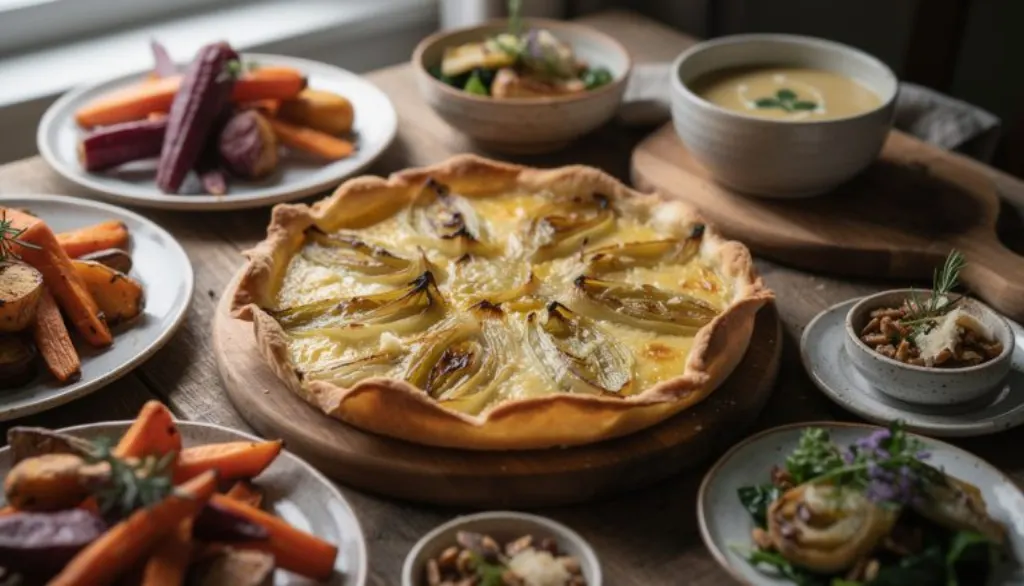 savourez la tarte fine aux poireaux et parmesan, délicieusement dorée et fondante, parfaite pour réchauffer vos soirées d'hiver avec une touche gourmande et légère.