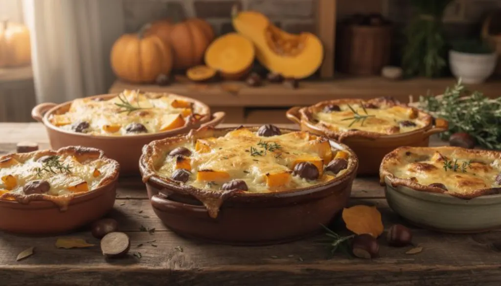découvrez notre gratin d'hiver réconfortant, une délicieuse alliance fondante de courge et de châtaigne, parfaite pour réchauffer vos repas de saison.