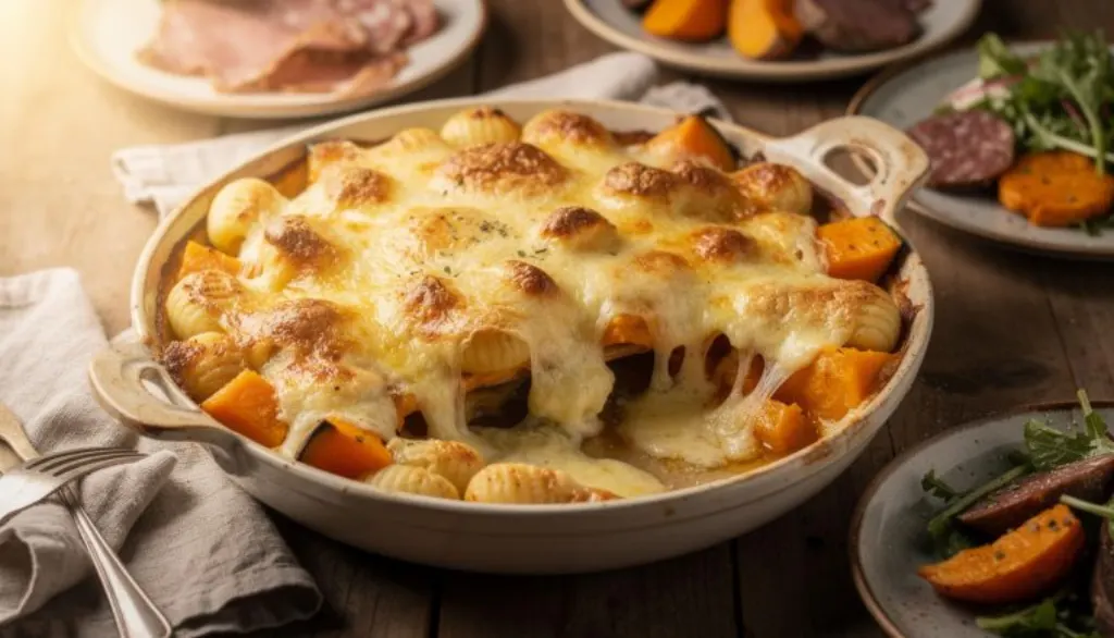 découvrez notre gratin montagnard convivial alliant gnocchis fondants, potimarron savoureux et reblochon gourmand pour un repas chaleureux et réconfortant en famille ou entre amis.