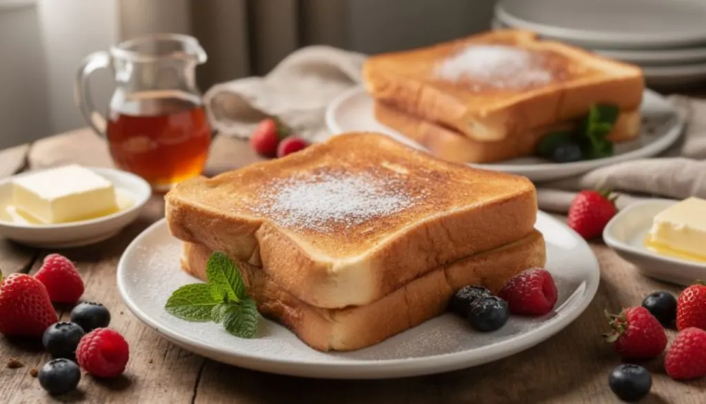 savourez le pain perdu à l'ancienne parfumé à la cannelle dorée, une délicieuse gourmandise sucrée qui ravira tous les amateurs de douceurs réconfortantes.