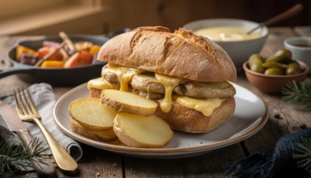 découvrez le sandwich montagnard, un délicieux plat hivernal combinant pain croustillant, pommes de terre fondantes et fromage coulant pour réchauffer vos journées froides.