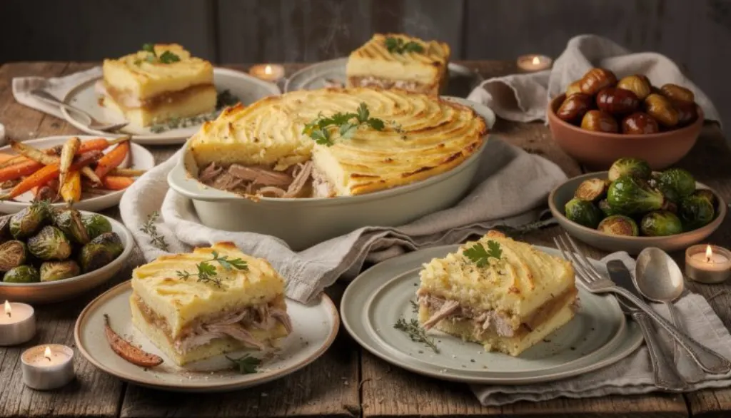 savourez un parmentier de canard confit hivernal, mélange parfait de légumes de saison et de saveurs authentiques pour un repas réconfortant et gourmand.