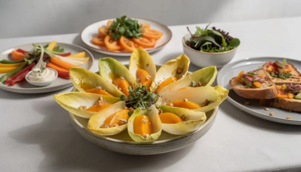 découvrez notre recette de salade d'endives et kaki, une alliance surprenante qui offre une explosion de fraîcheur et de croquant pour éveiller vos papilles.