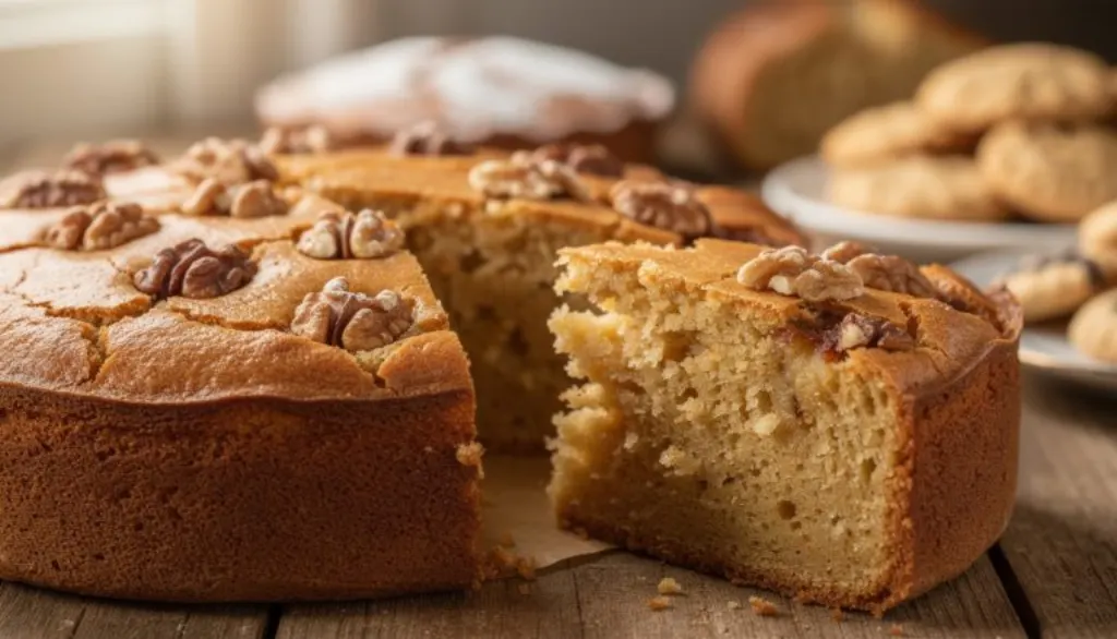 découvrez la recette facile d'un gâteau réconfortant avec une croûte dorée, un cœur moelleux et des éclats de noix croquantes, pour un dessert irrésistible à chaque dégustation.