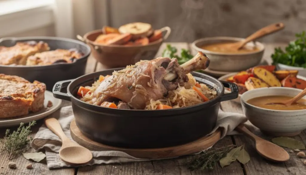 découvrez la potée réconfortante alliant chou fondant et jarret salé, une cocotte mijotée idéale pour réchauffer vos hivers avec douceur et convivialité.
