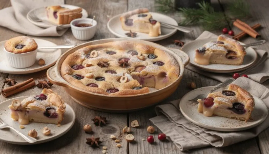 découvrez notre clafoutis d'hiver gourmand au cœur fondant et aux noisettes croquantes, prêt en un éclair pour réchauffer vos papilles.