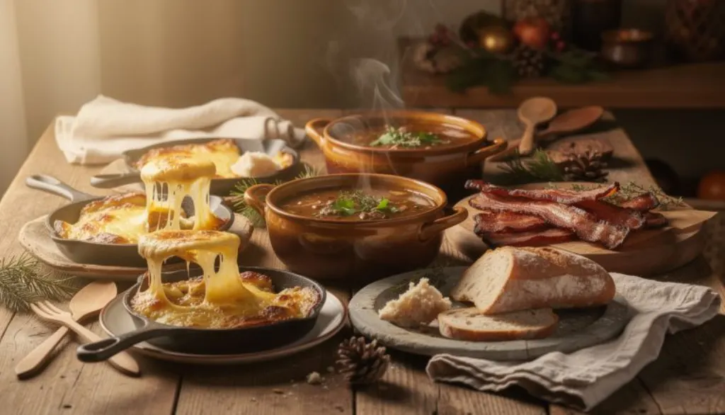savourez des délices réconfortants avec nos fromages fondus, lard paysan et bouillons savoureux, parfaits pour se réchauffer et affronter l’hiver rigoureux avec gourmandise.