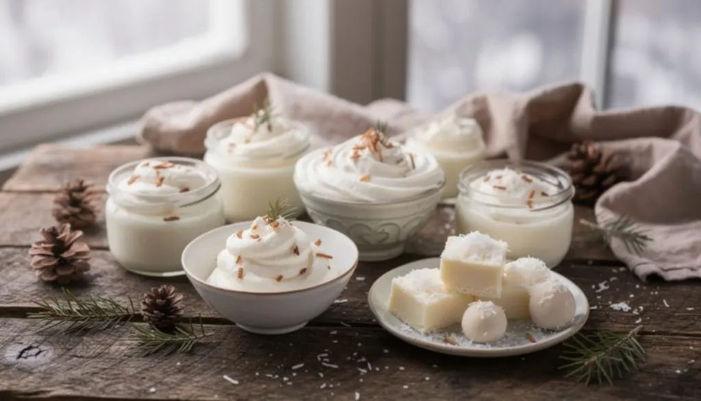 savourez la douceur de l'hiver avec ce dessert coco blanc délicieux et fondant, une gourmandise qui apporte chaleur et bonheur à chaque bouchée.