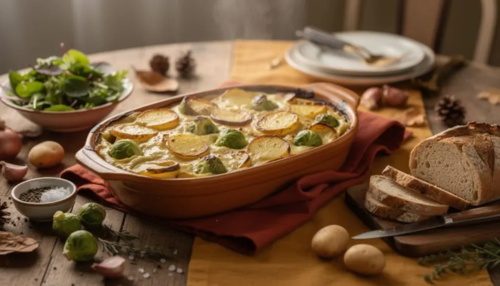 découvrez notre gratin hivernal aux choux de bruxelles, pommes de terre et crème à la moutarde, une recette savoureuse et réconfortante pour réunir toute la famille autour d'un repas convivial.