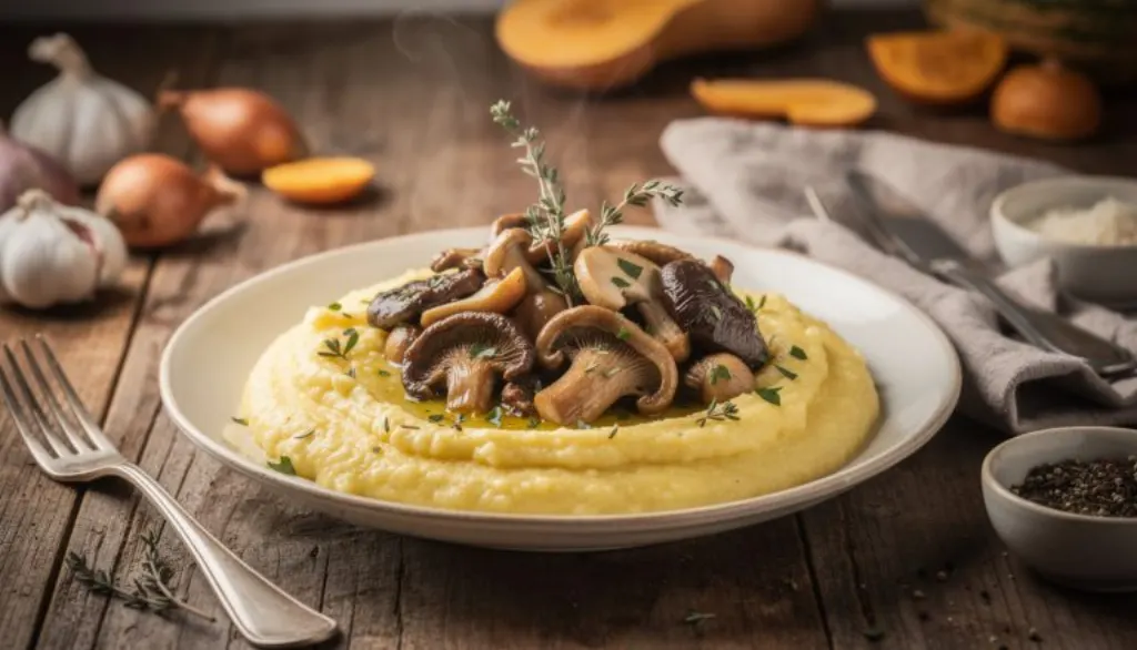 découvrez notre recette de polenta onctueuse aux champignons, un plat réconfortant et rapide à préparer en seulement 15 minutes, idéal pour réchauffer vos soirées d'hiver.