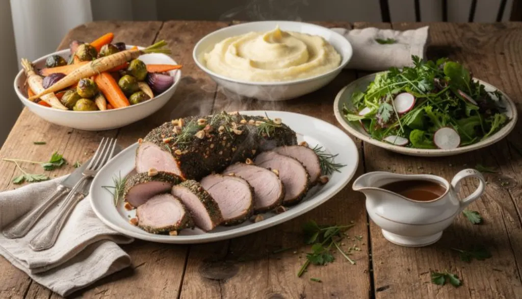 découvrez une recette savoureuse pour un rôti du dimanche réussi : filet mignon de porc en croûte de noisettes et herbes aromatiques, tendre et parfumé.