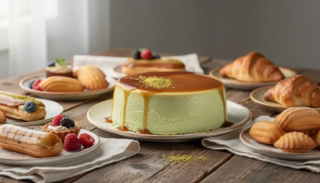 découvrez notre flan à la pistache, une délicieuse revisite de la tradition française qui éveille les souvenirs gourmands d'enfance avec une touche douce et parfumée.