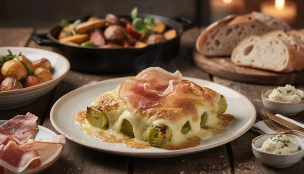 découvrez la recette savoureuse des poireaux gratinés au jambon serrano et comté, un plat réconfortant parfait pour réchauffer vos soirées d’hiver avec gourmandise et élégance.