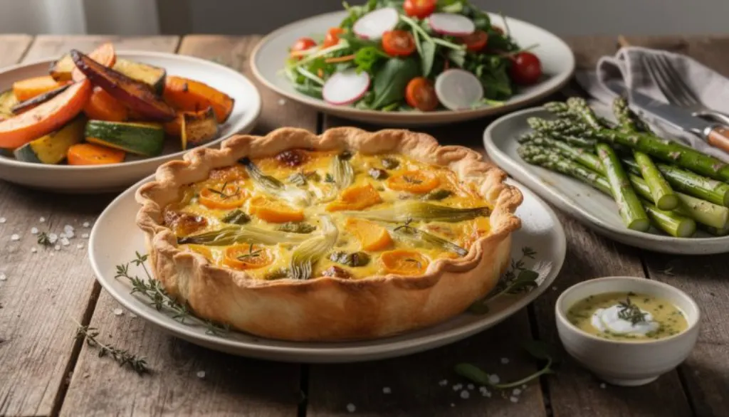 découvrez la quiche dorée butternut-poireau, un délicieux mélange fondant et croustillant qui ravira vos papilles et vous fera oublier la viande.