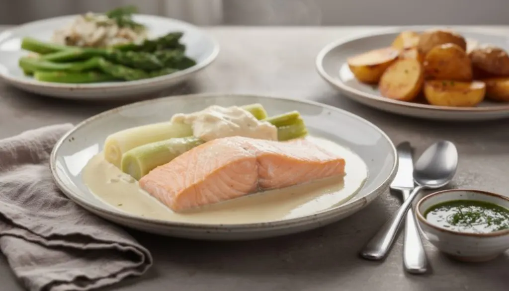 découvrez nos astuces pour réussir une fondue de poireaux fondants accompagnée d'un saumon délicatement nacré grâce à une cuisson douce et maîtrisée.